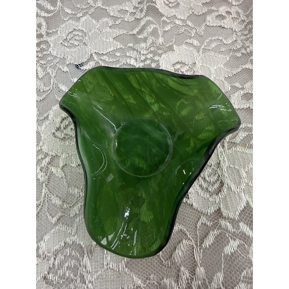 Vintage Mid Century Modern Green Emerald Murano Style Bowl Tray Ashtray 4” MCM